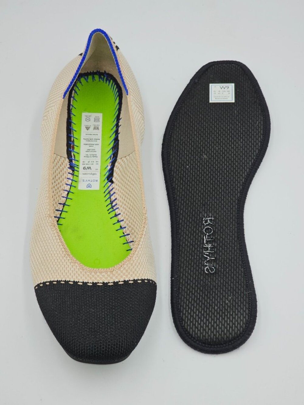 Rothy's Women's Black Beige The Square Slip-On Shoes Squared-Toe Flats Sz 9 2743 - Picture 8 of 16